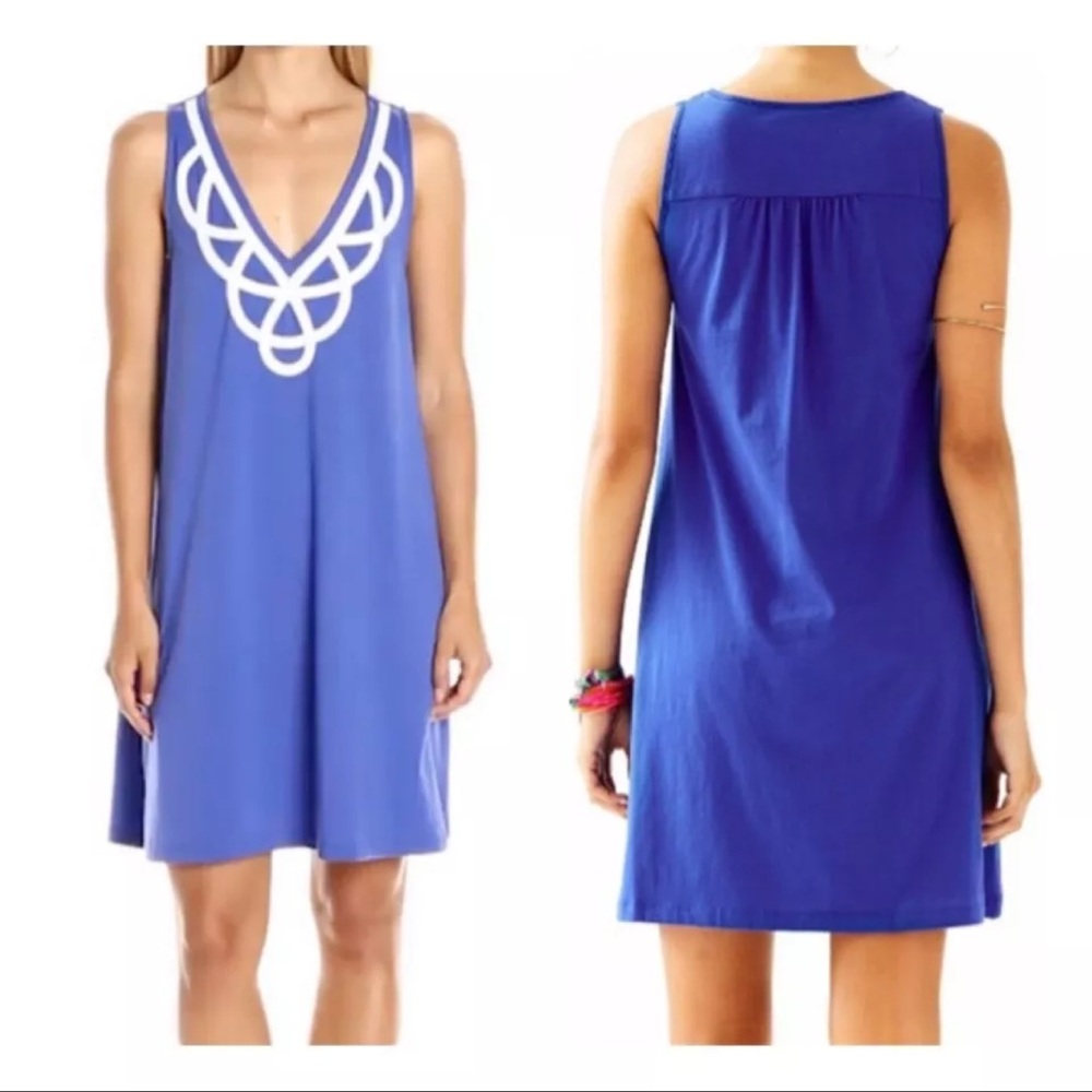 Lilly Pulitzer Blue Sleeveless Dress White Trim 100% cotton